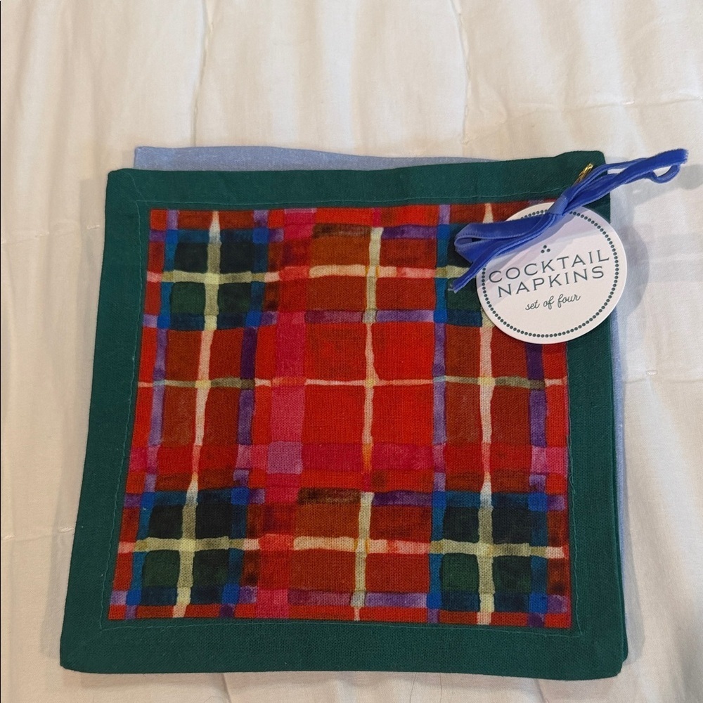 Anthropologie Multicolor Cocktail Plaid Napkins